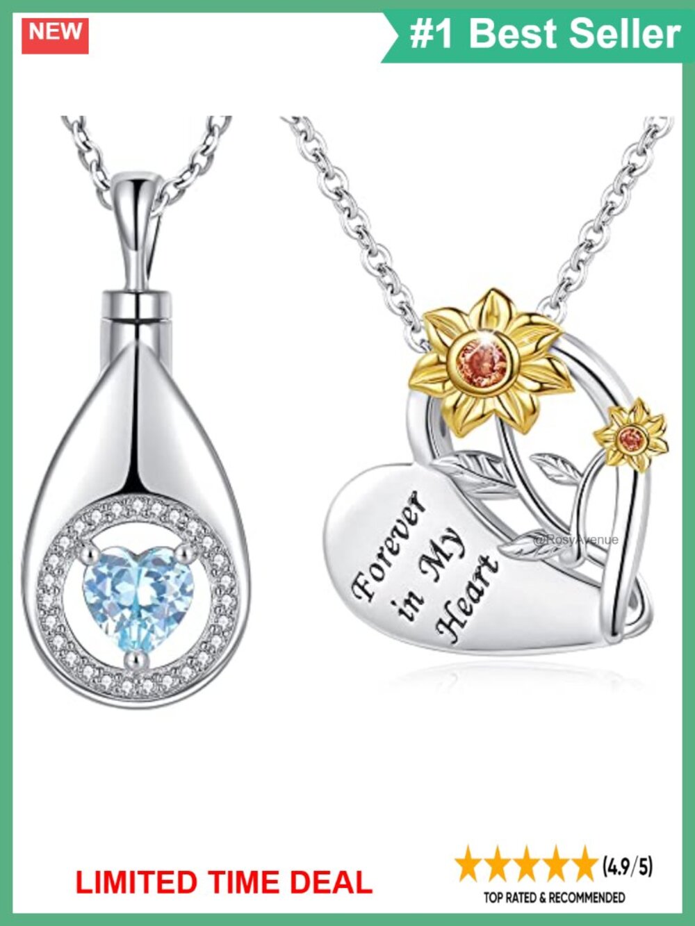 925 Sterling Silver Cremation Urn Necklace Teardrop Sunflower Ashes Keepsake